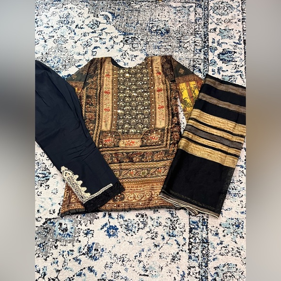 Digital Print Shirt With Sequence Work Comes With Trouser And Dupatta - Picture 1 of 3